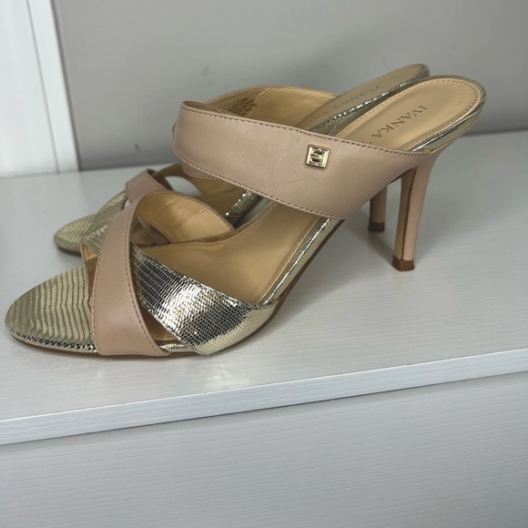 Ivanka Trump Shoes - Ivanka Trump strappy heeled sandals. Two toned. Gold/nude stiletto. Leather.